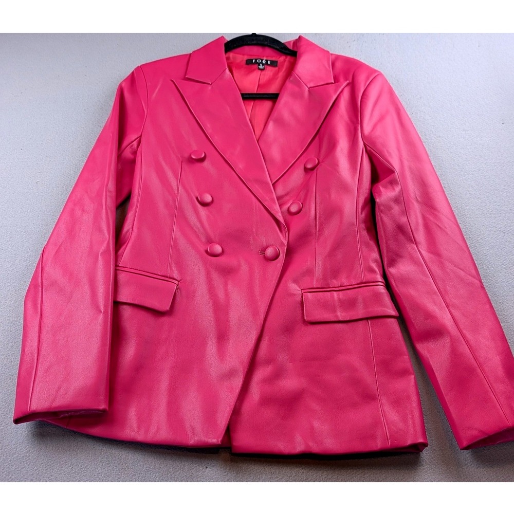 FORE Hot Pink Faux Leather Double Breasted Blazer Jacket Pink OI5877FO Size S